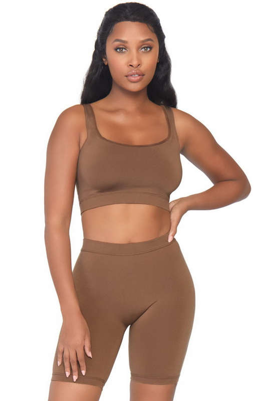 Light Brown Crop Tank & Shorts