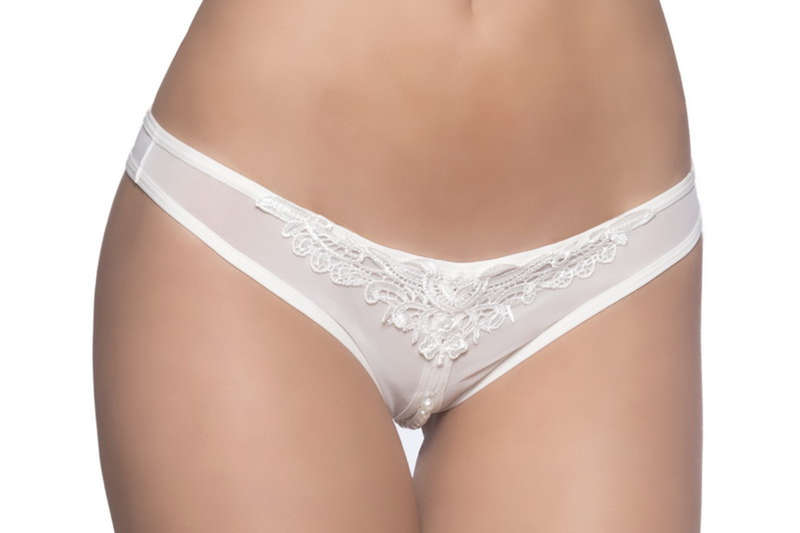 Plus Size White Crotchless Pearl Thong
