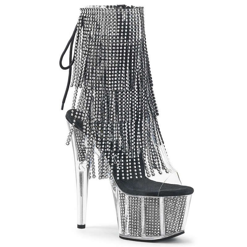 7" Heel Black Fringe Ankle Boots