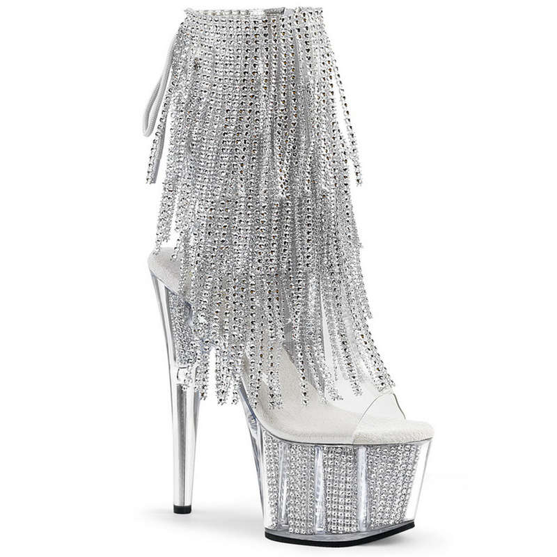 7" Heel Silver Fringe Ankle Boots