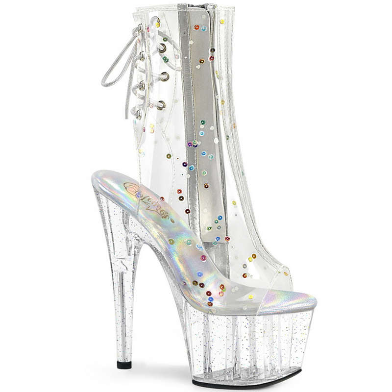 7" Heel Multi Sequins Open Toe Ankle Boots