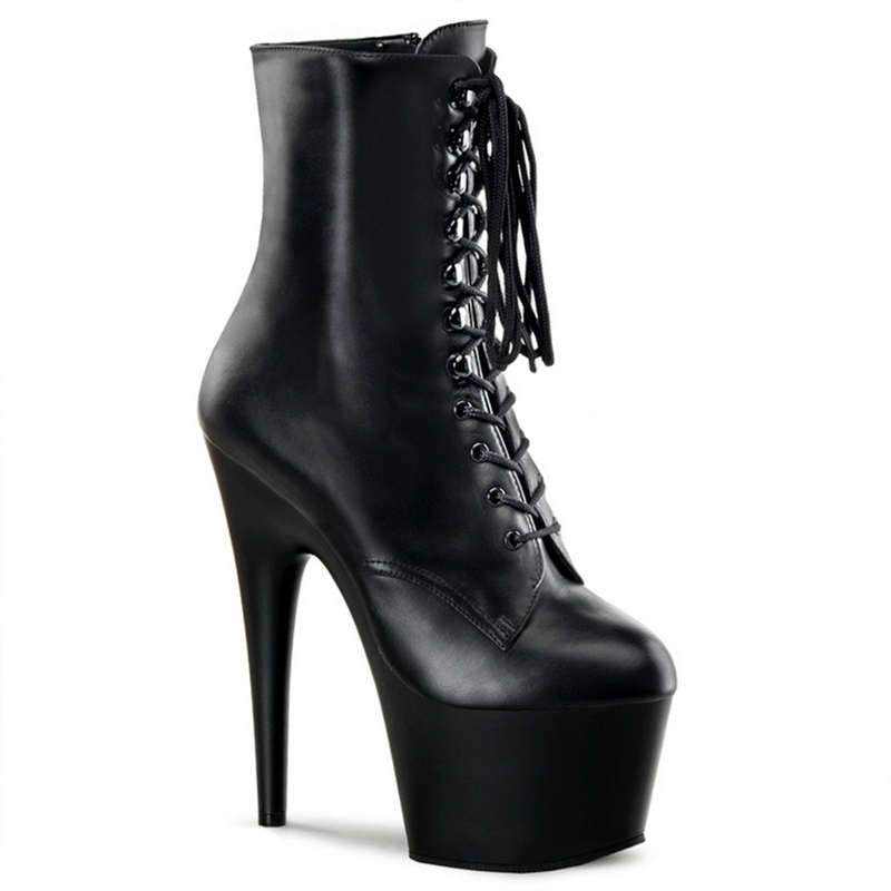 7" Stiletto Heel Black Leather Ankle Boots