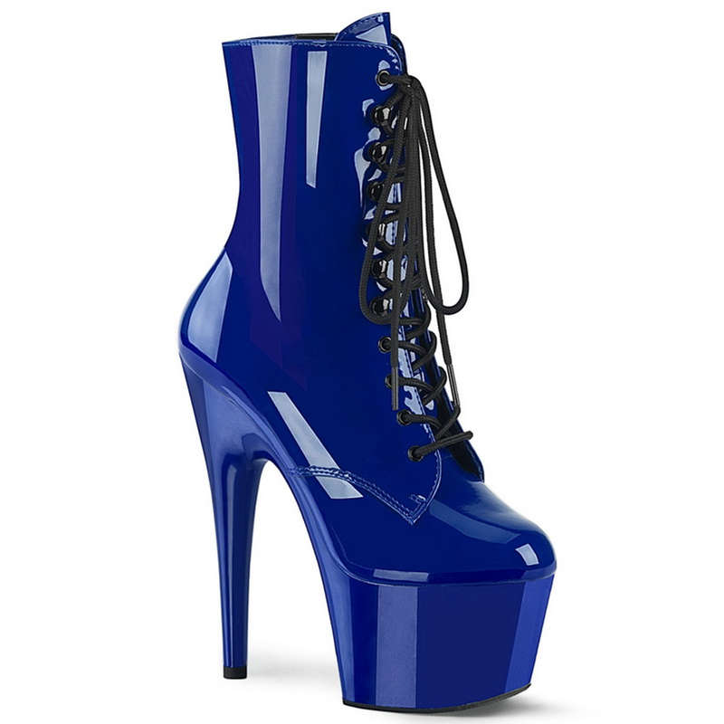 7" Stiletto Heel Royal Blue Patent Ankle Boots