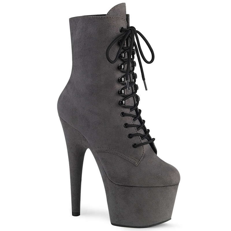 7" Heel Grey Faux Suede Ankle Boots