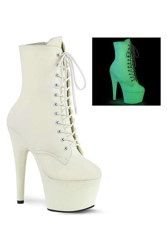 7" Heel White Faux Leather Glow In The Dark Ankle Boots