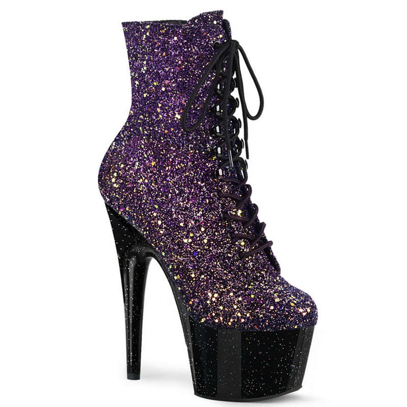 7" Heel Purple Multi Glitter Ankle Boots