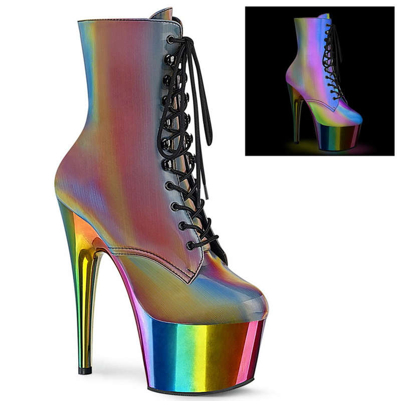 7" Heel Rainbow Reflective Ankle Boots
