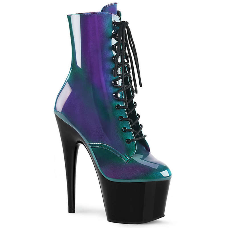 7" Heel Blue & Green Lace Up Front Ankle Boots
