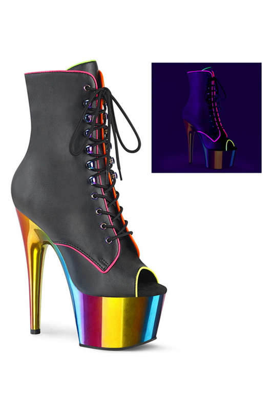 7" Heel Blacklight Reactive Piping Peep Toe Ankle Boots