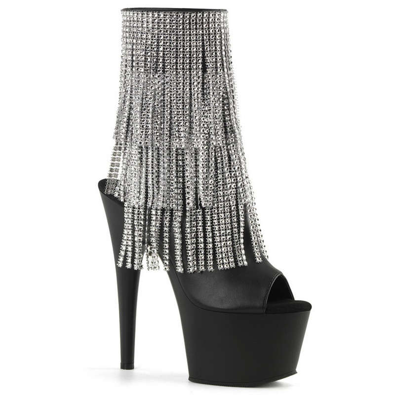 7" Heel Rhinestone Fringe Ankle Boots