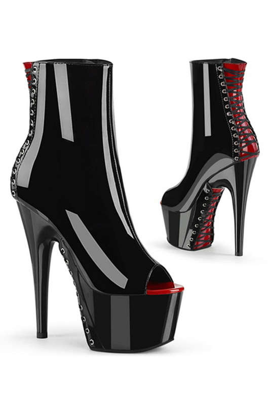 7" Heel Black Patent Peep Toe Ankle Boots
