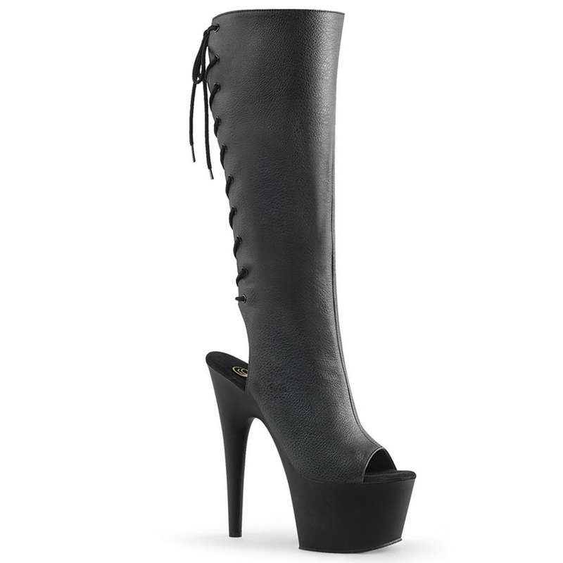 7" Stiletto Heel Black Faux Leather Boots