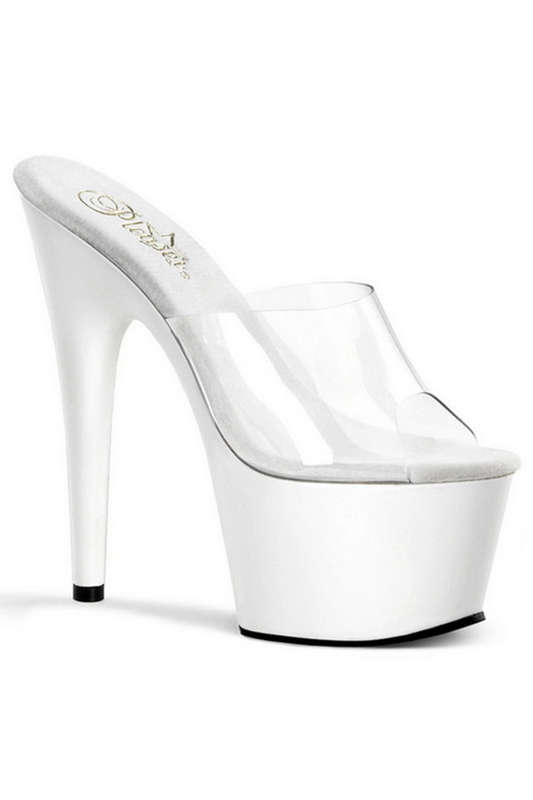 7" Heel Clear & White Slides