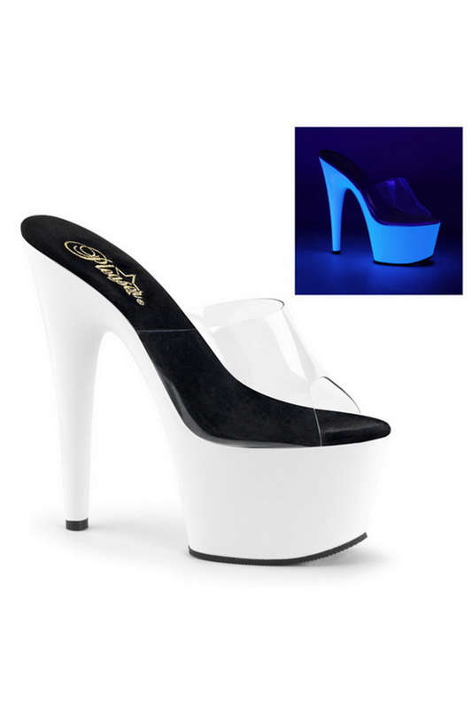 7" Stiletto Heel Neon White UV Reactive Slide Sandals