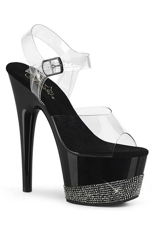7" Heel Black Pewter RS Platform Ankle Strap Sandals