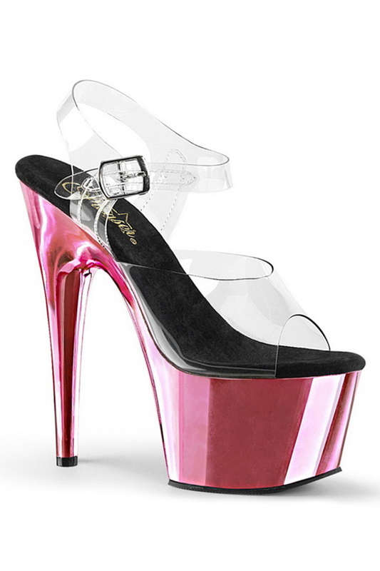 7" Heel Pink Chrome Plated Platform Ankle Strap Sandals