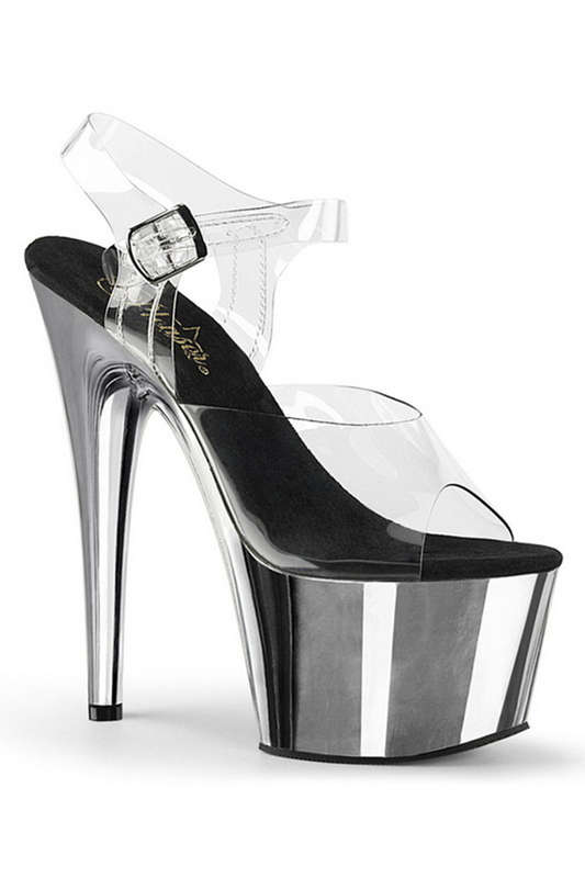 7" Heel Silver Chrome Plated Platform Ankle Strap Sandals