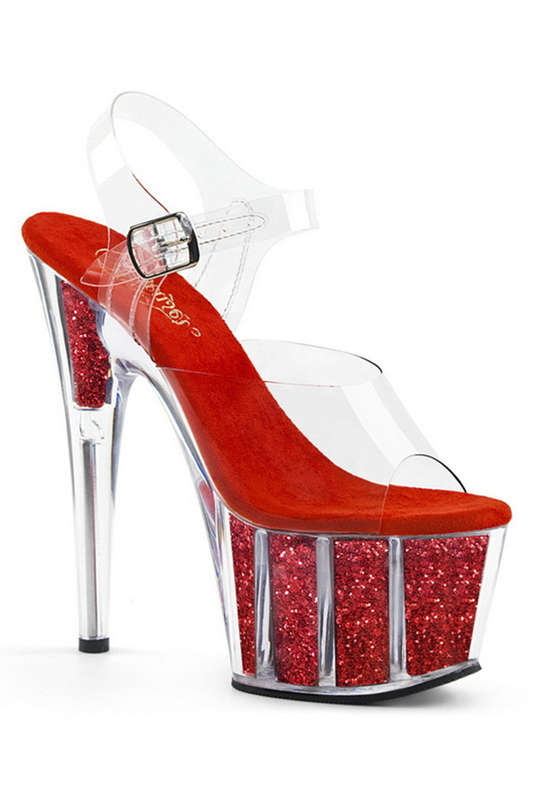 7" Heel Red Glitter Ankle Strap Sandals