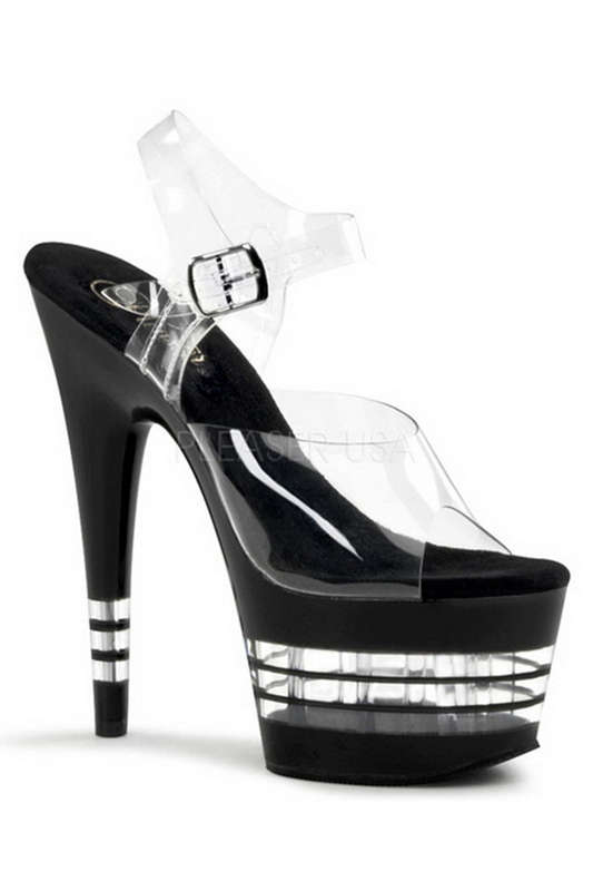 7" Stilleto Heel Black Ankle Strap Sandals