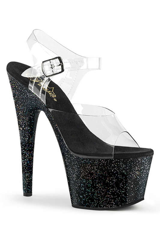 7" Heel Black Ankle Strap Sandals