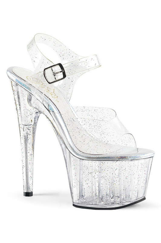 7" Heel Mini Iridescent Glitter Ankle Strap Sandals