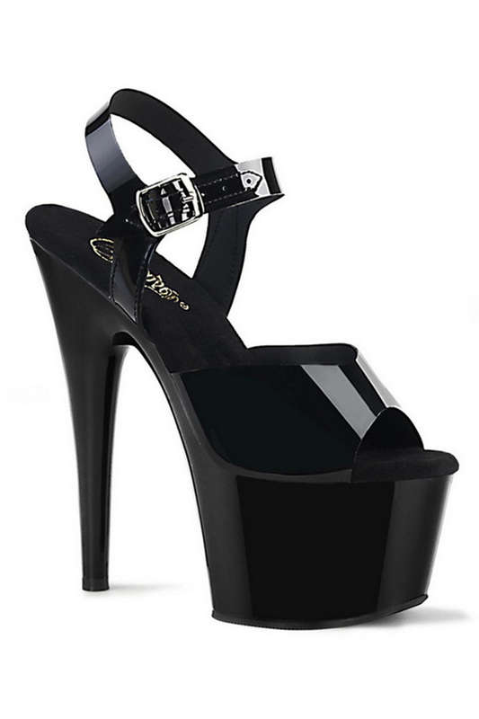7" Heel Black Platform Ankle Strap Sandals