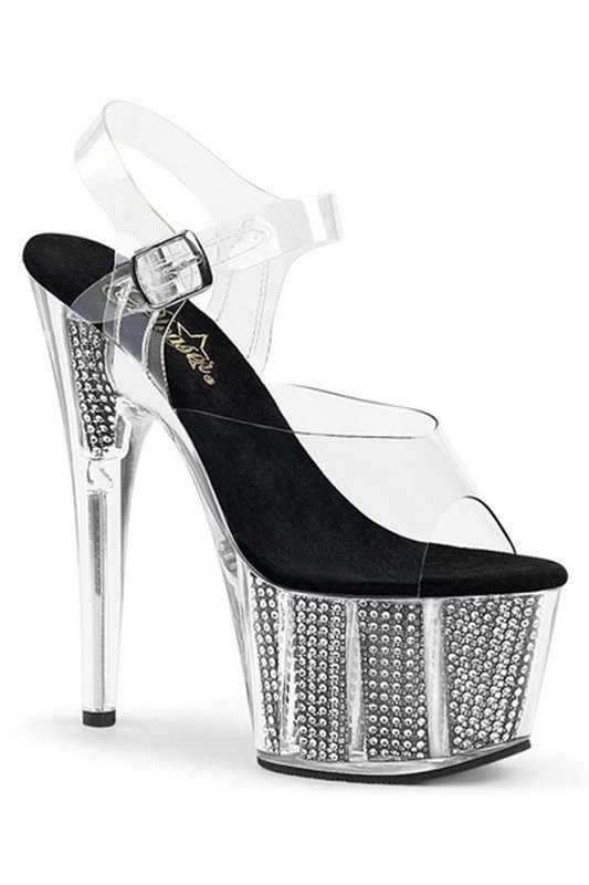 7" Stiletto Heel Black Ankle Strap Sandals