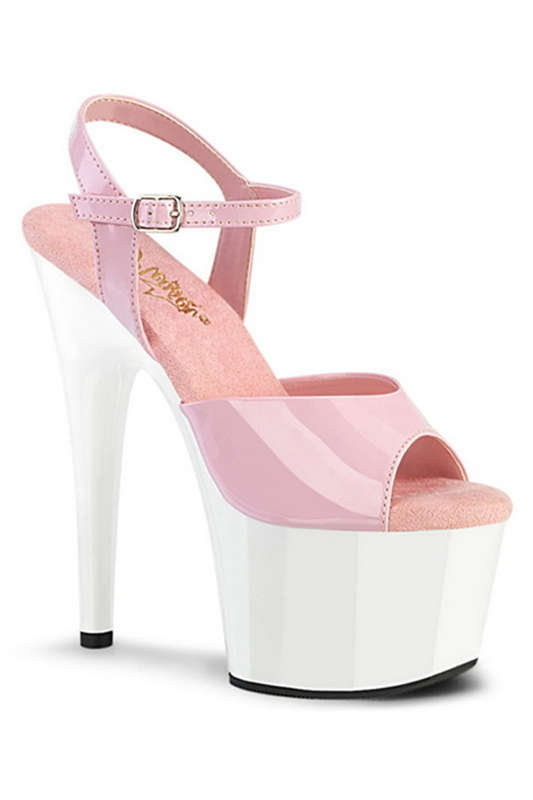 7" Heel Pink & White Platform Ankle Strap Sandals