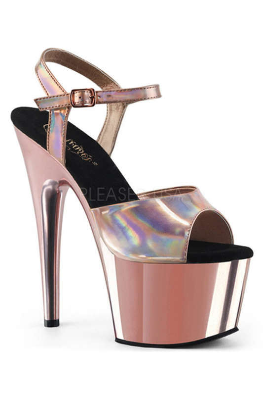 7" Heel Chrome Plated Platform Ankle Strap Sandals