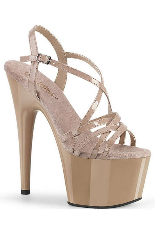 7" Heel Nude Patent Platform Ankle Strap Sandals