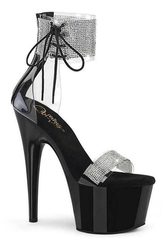 7" Heel Black Platform Rhinestone Embellished Sandals