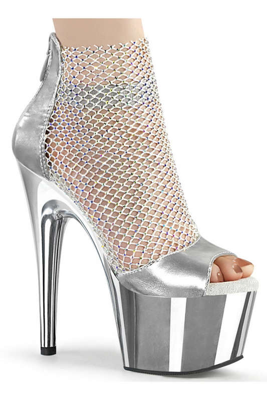 7" Heel Silver AB Rhinestone Mesh Peep Toe Sandals