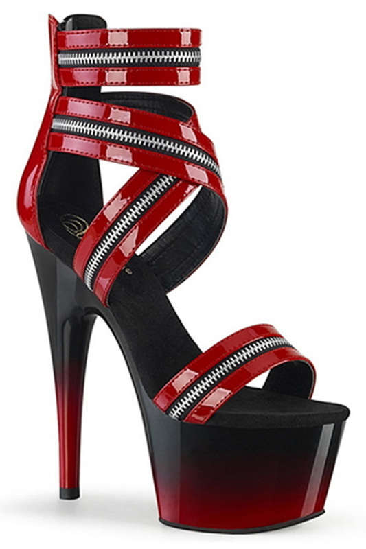 7" Heel Red Patent Two Tone Ankle Strap Sandals