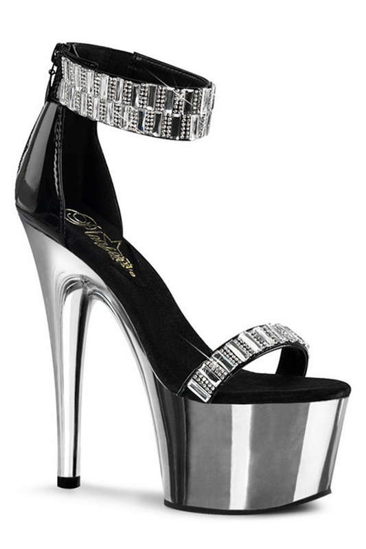 7" Stiletto Heel Rhinestone & Mirror Embellished Sandals