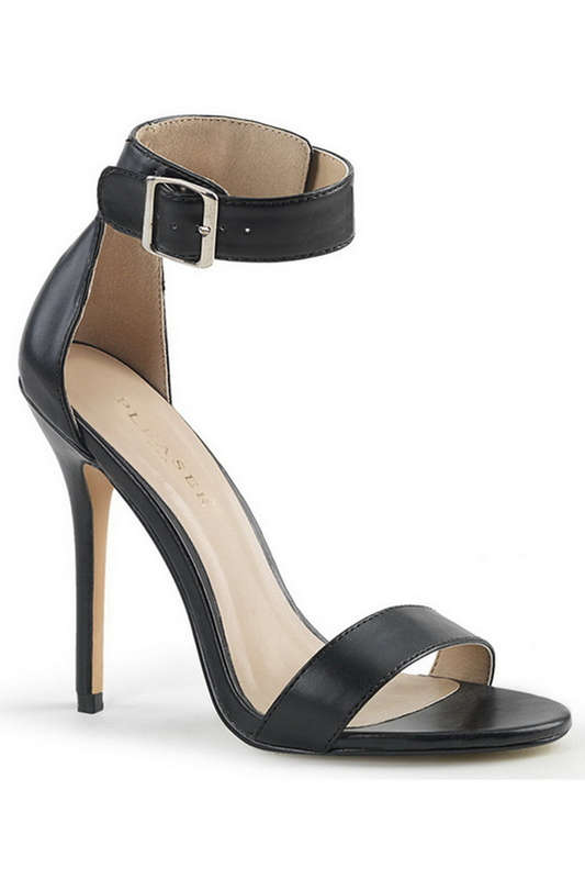 5" Stiletto Heel Black Ankle Strap Sandals