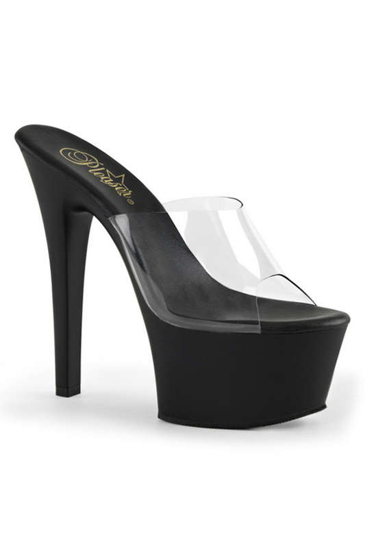 6" Heel Clear & Black Platform Slides