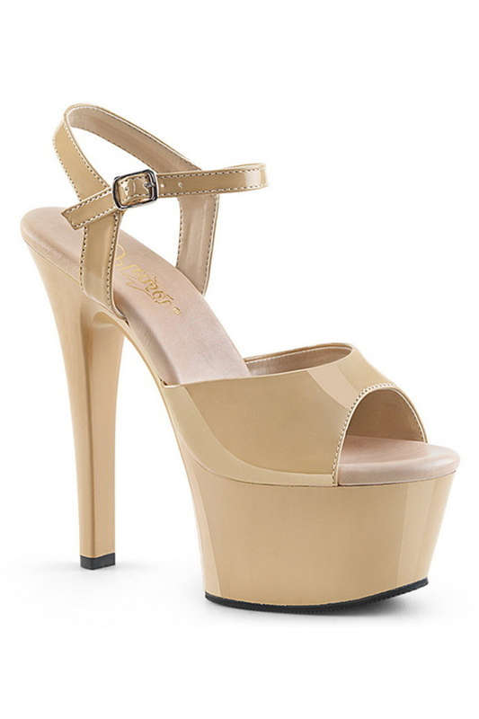 6" Heel Cream Patent Ankle Strap Sandals