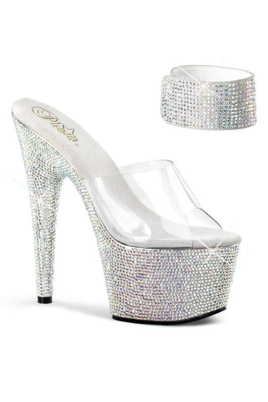 Clear Silver Rhinestone Stiletto Heel Platform Shoe