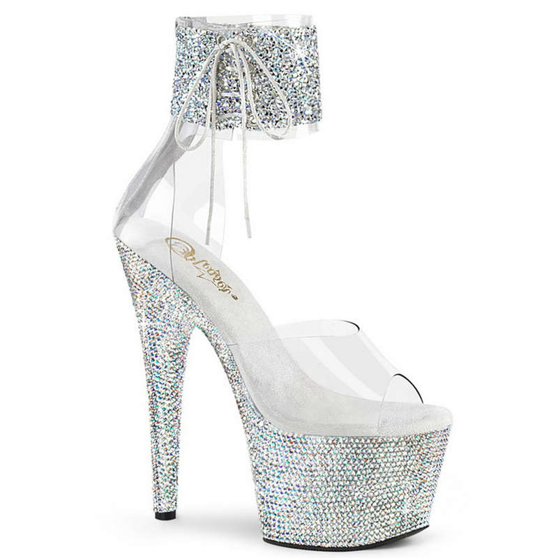 7" Heel Rhinestone Encrusted Platform Ankle Cuff Sandals