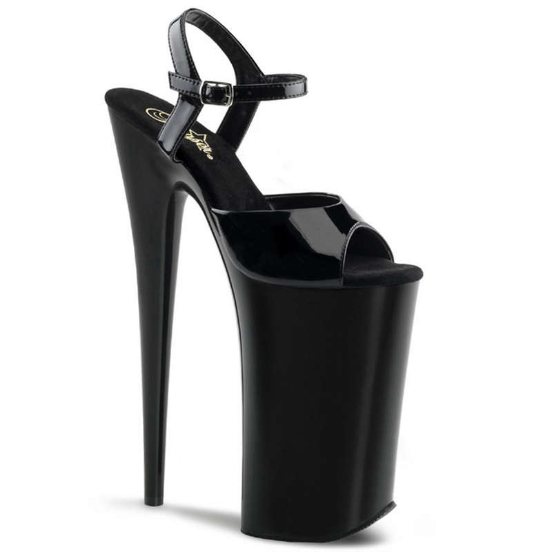 10" Heel Black Ankle Strap Sandals