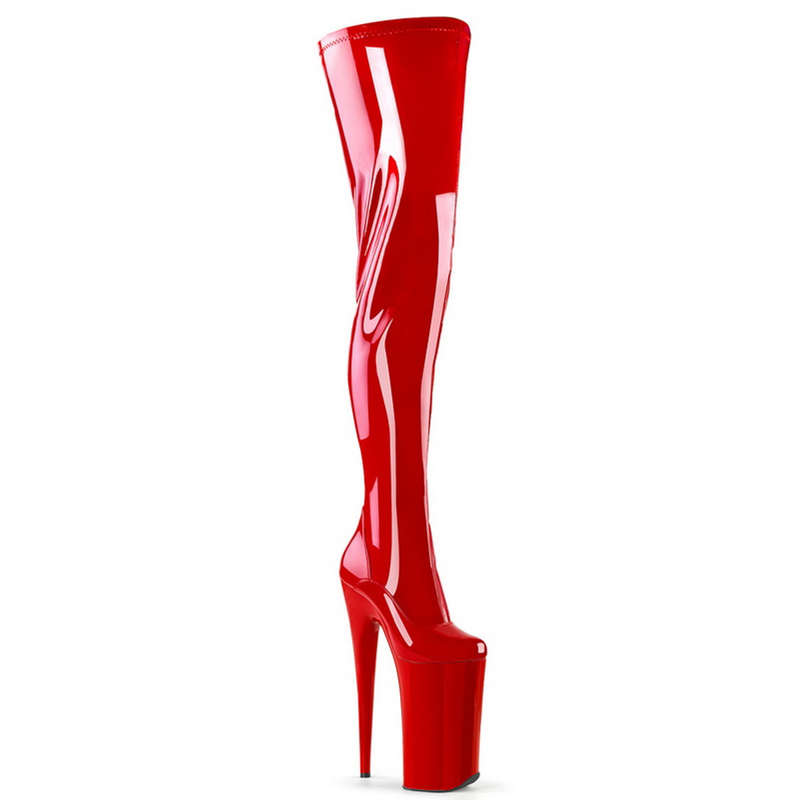10" Heel Red Stretch Patent Crotch Boots