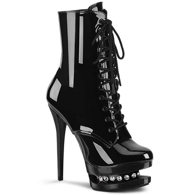 6" Heel Black Platform Lace-Up Front Ankle Boots