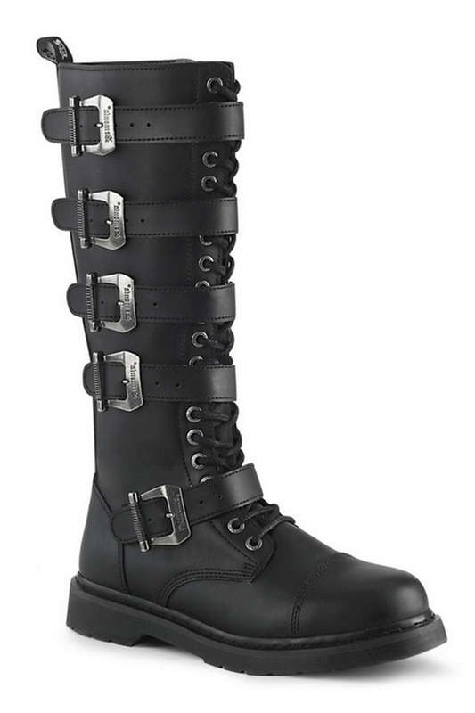 1 1/4" Heel Black Vegan Leather Unisex Knee High Boots
