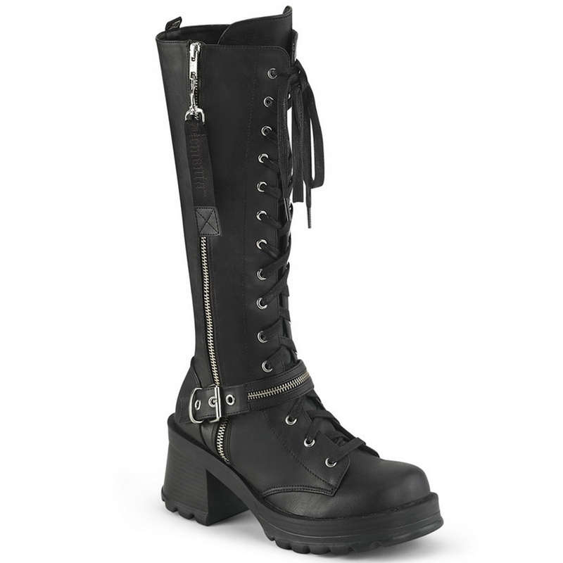 Demonia 2 3/4" Chunky Heel Vegan Leather Knee High Boots