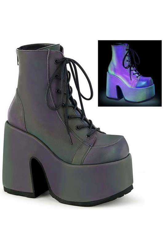 5" Chunky Heel Green Multi Reflective Lace-Up Ankle Boots