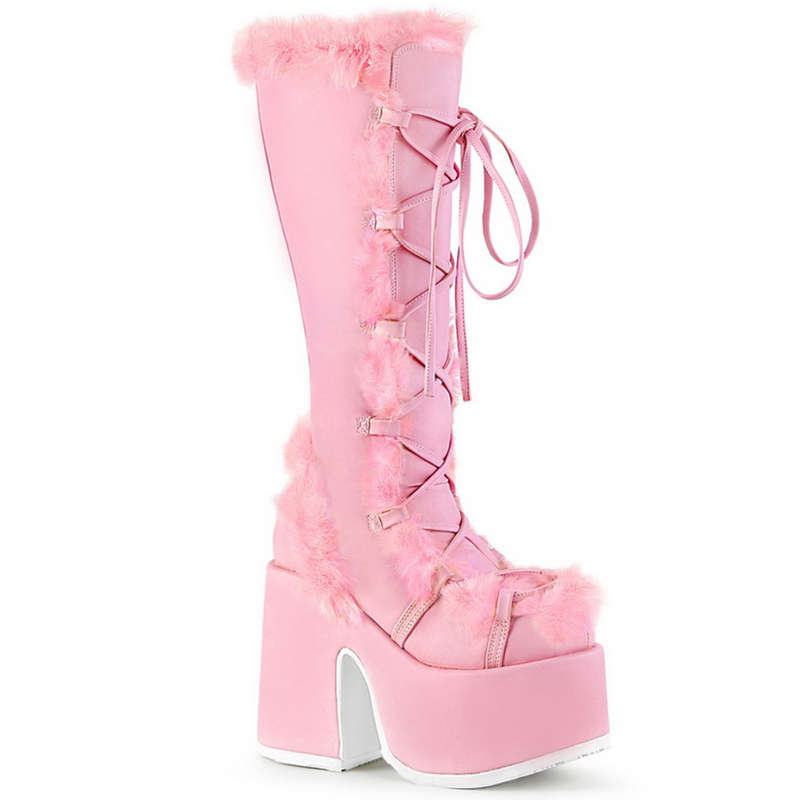 Demonia 5" Heel Pastel Pink Vegan Leather Knee High Boots