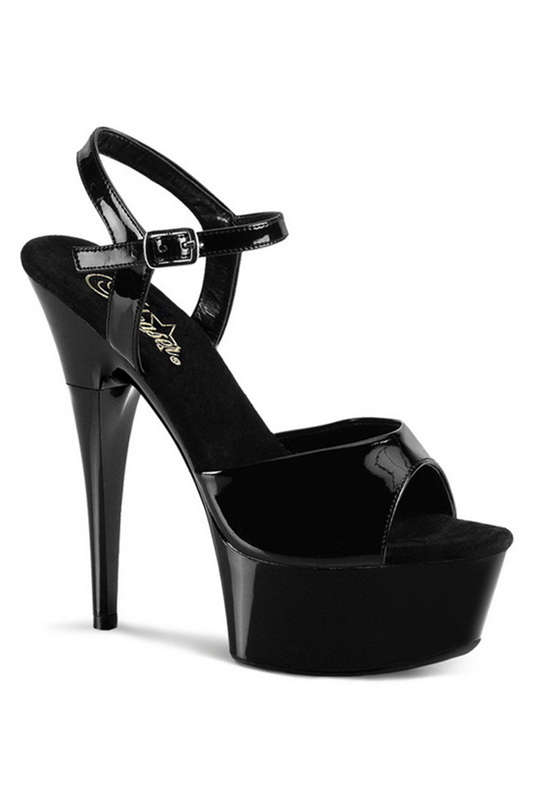 6" Rhinestone Heel Black Ankle Strap Sandals