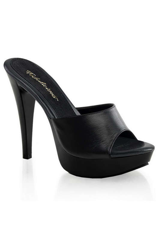 Fabulicious 5" Heel Black Leather Slides