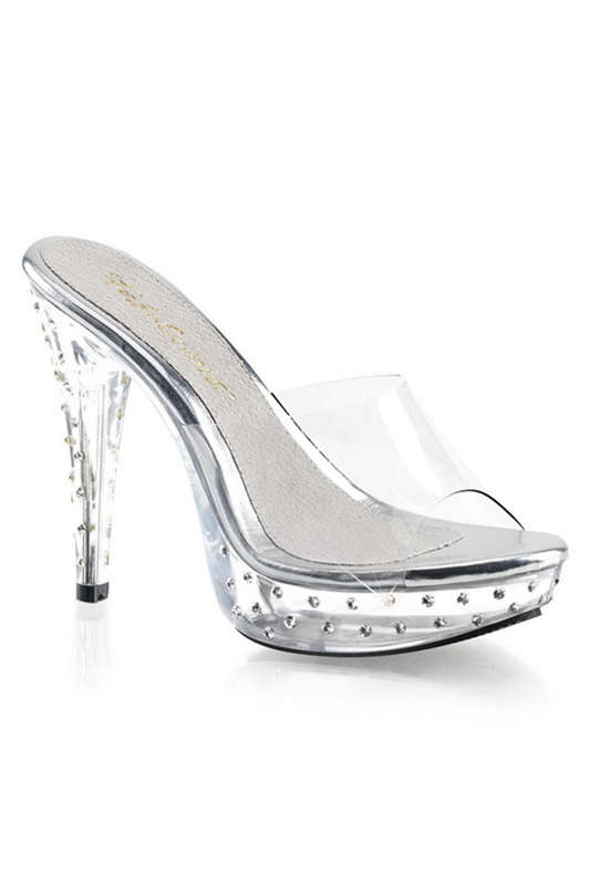 Fabulicious 5" Heel Clear Rhinestone Studded Platform Slides