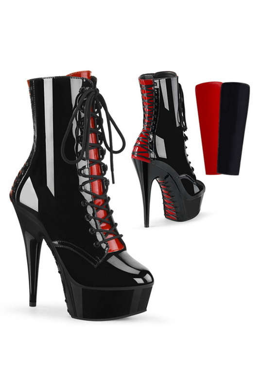6" Heel Two Tone Lace Up Front Ankle Boots